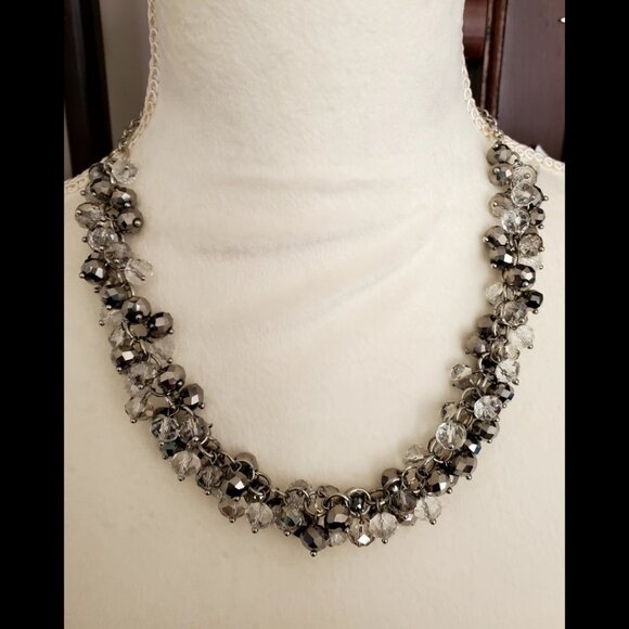 Gray Clear Beaded Necklace - Picture 1 of 9